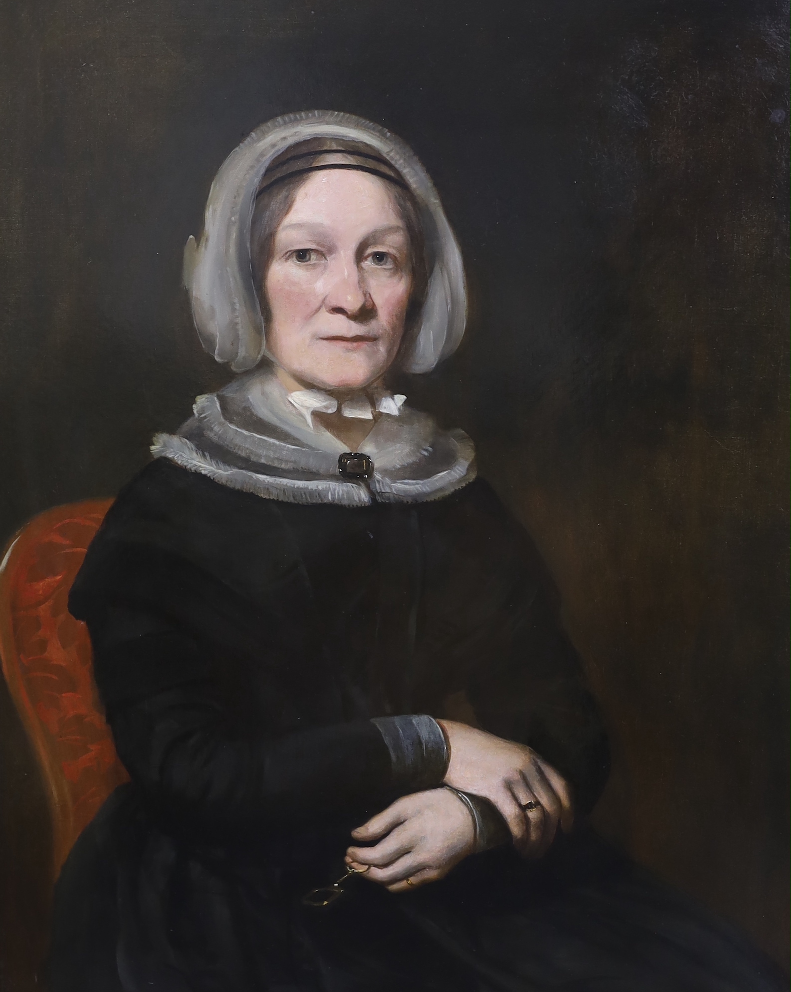 Victorian School, oil on canvas, Half length portrait of a lady, 90 x 69cm